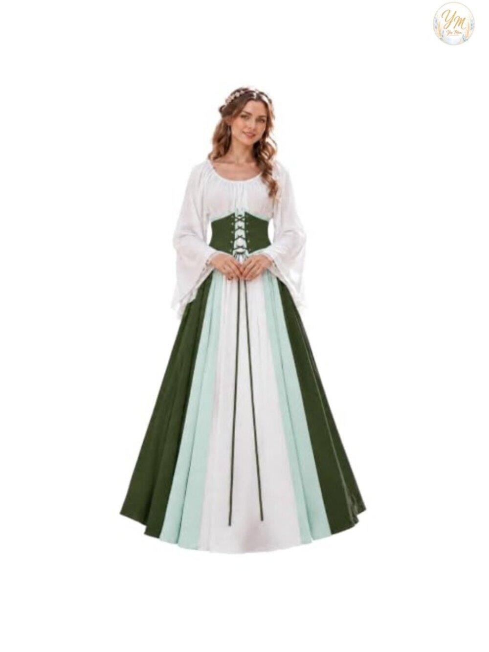 Renaissance Medieval Costume Dress Trumpet Sleeves Gothic Retro Gown